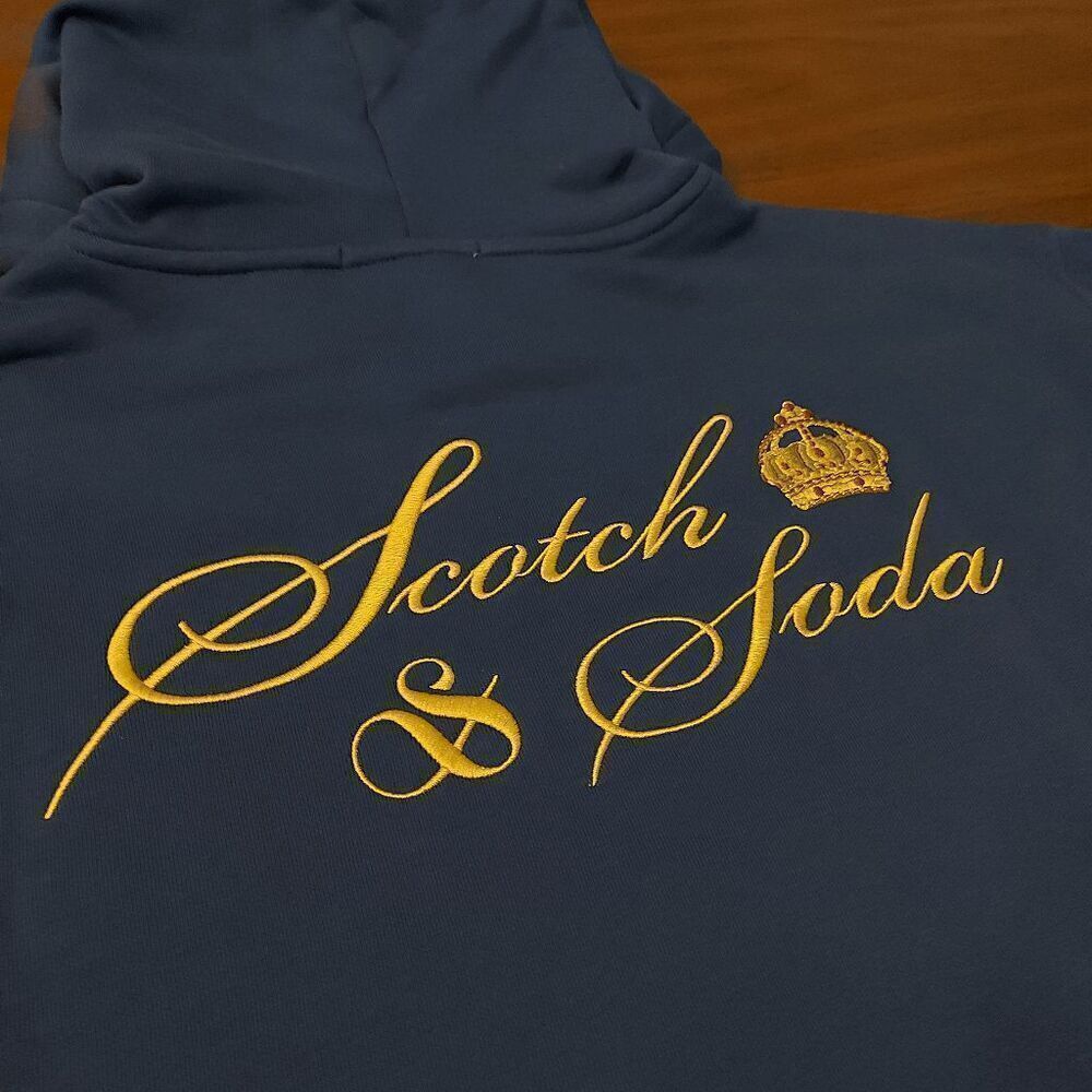 Scotch & Soda Embroidered Graphic Relaxed Fit Fleece Hoodie Blue Men's Size L - Picture 4 of 5